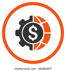 World Industry Finances vector icon. Style is bicolor flat circled symbol, orange and gray colors, rounded angles, white background.