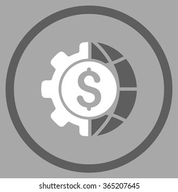 World Industry Finances vector icon. Style is bicolor flat circled symbol, dark gray and white colors, rounded angles, silver background.