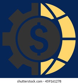 World Industry Finances vector icon. Style is flat symbol, yellow color, blue background.