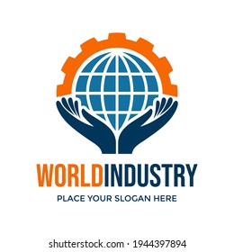 Plantilla del logotipo del vector de engranajes de la industria mundial. Este diseño es adecuado para empresas e industriales