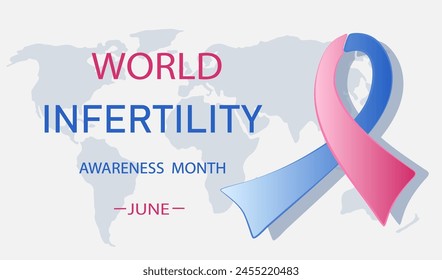 World Infertility Awareness Month greeting vector concept. Ribbon and text in blue and pink on a white background.