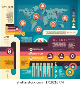 world infographic with diagrams and tags