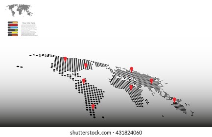 World infographic with red pointers and color measure, Vector