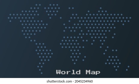 Concepto de Seguridad de la Información Mundial. Mapa del mundo abstracto compuesto de puntos. Puntos con la transición de azul claro a azul oscuro, sobre un fondo de gradiente oscuro.