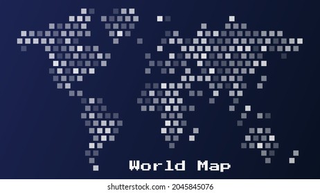 World Information Security Concept. Abstract world map consisting of Pixels. Pixels with the transition from different transparency on a dark gradient background.
