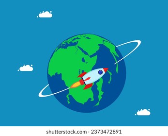 World innovation. Rockets fly around the world