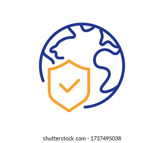 World insurance line icon. Global business protection sign. Internet security symbol. Colorful thin line outline concept. Linear style world insurance icon. Editable stroke. Vector