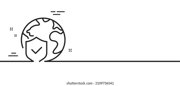 World insurance line icon. Global business protection sign. Internet security symbol. Minimal line illustration background. World insurance line icon pattern banner. White web template concept. Vector