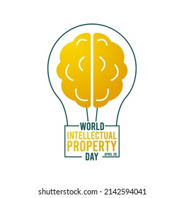 World intellectual property day. April 26. Light bulb and brain icon on white background. Flat design vector illustration. Poster or banner.