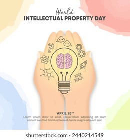 Fondo del Día Mundial de la Propiedad Intelectual con las manos y la ilustración de la idea