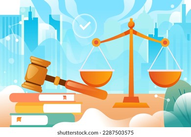 World Intellectual Property Day with fair scales and gavel in the background, vector illustration