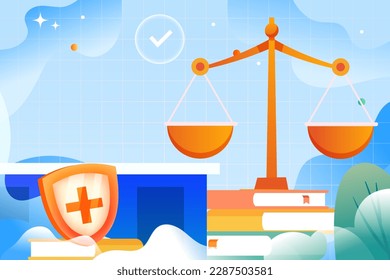 World Intellectual Property Day with fair scales and gavel in the background, vector illustration