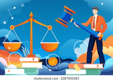 World Intellectual Property Day with fair scales and gavel in the background, vector illustration