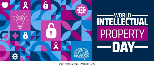 World Intellectual Property Day geometric shape pattern background banner or poster design template. observed every year in  April. Holiday concept. Use to any Template, card, poster, placard.