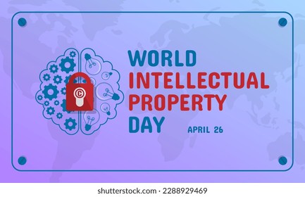 World Intellectual Property Day greeting with a brain full of gears and bulbs locked with a copyright padlock
