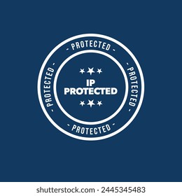 World intellectual property day. IP protected stamp icon with royal blue background. Intellectual property protected stamp, emblem, certified design.