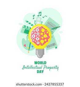 World Intellectual Property Day poster with light bulbs and various kinds of intellectual property works