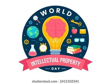 World Intellectual Property Day Vector Illustration on 26 April with Brain and Light Bulb for Innovation and Ideas Creativity Concept Background