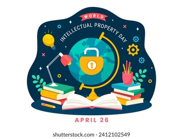 World Intellectual Property Day Vector Illustration on 26 April with Brain and Light Bulb for Innovation and Ideas Creativity Concept Background