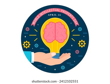 World Intellectual Property Day Vector Illustration on 26 April with Brain and Light Bulb for Innovation and Ideas Creativity Concept Background