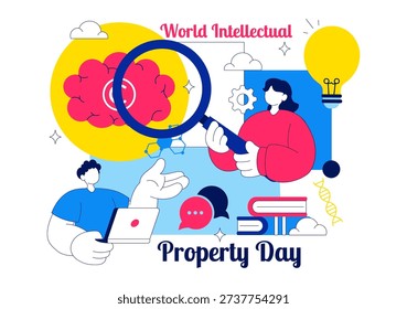 World Intellectual Property Day Vector Illustration on April 26 Featuring Brain and Light Bulb for Innovation, Ideas, and Creativity Background
