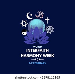 World Interfaith Harmony week in 1-7 February. Aesthetic icon art with typography