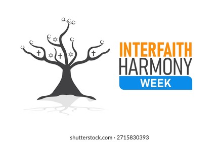 Semana Mundial de la Armonía Interreligiosa Póster Anuncio y Diseño de Fondo Plantilla con Globo y Símbolos Religiosos Ilustración para la Paz Unidad Respeto y Entendimiento Cultural Tema de Concienciación