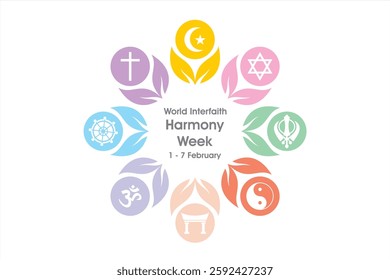 World Interfaith Harmony Week. Religious harmony vector illustration. Illustration of an international holiday celebrating religious harmony throughout the world
