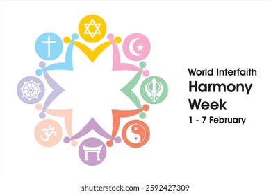 World Interfaith Harmony Week. Religious harmony vector illustration. Illustration of an international holiday celebrating religious harmony throughout the world