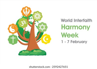 World Interfaith Harmony Week. Religious harmony vector illustration. Illustration of an international holiday celebrating religious harmony throughout the world