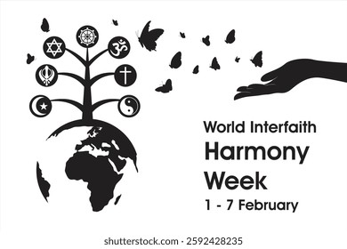 World Interfaith Harmony Week. Religious harmony vector illustration. Illustration of an international holiday celebrating religious harmony throughout the world