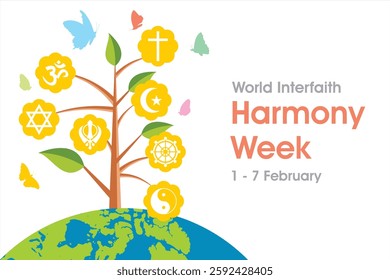World Interfaith Harmony Week. Religious harmony vector illustration. Illustration of an international holiday celebrating religious harmony throughout the world