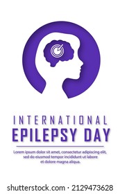 World International Epilepsy Day. White poster with a silhouette of a girl. Vector illustration in paper cut style