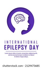 World International Epilepsy Day. White poster with a silhouette of a boy. Vector illustration in paper cut style