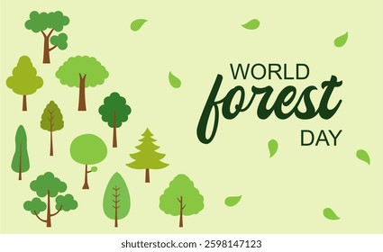 World International Forest Day Greeting Banner. March 21. Trees Illustration