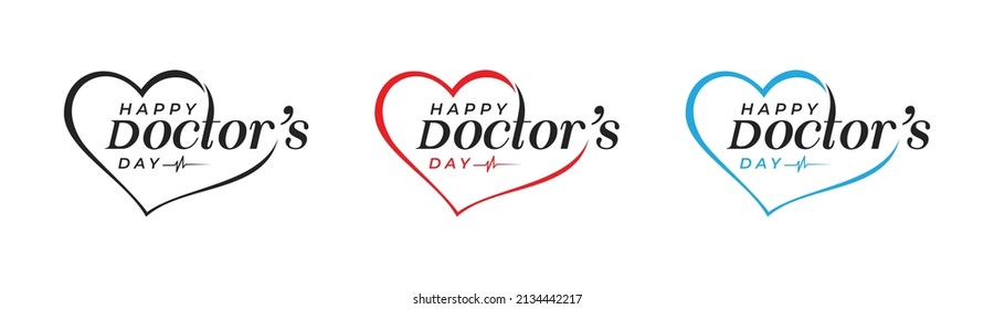 World, international or world happy Doctor's Day flat vector logo design, love heart doctors day