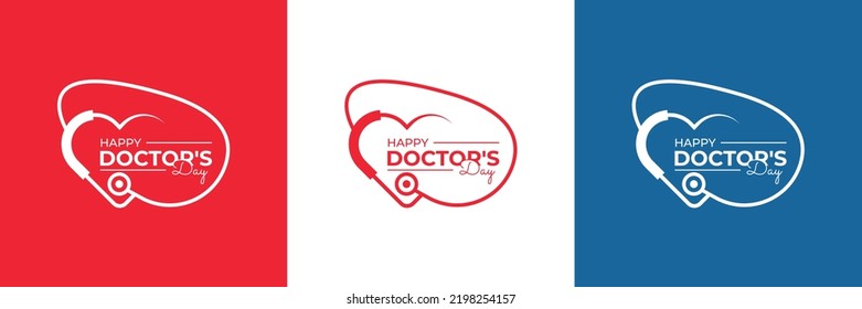 World, international happy Doctor's Day with medical, love or heart shape  flat vector logo design,