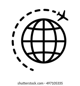 World Or International Traveling On An Airplane Line Art Vector Icon For Travel Apps And Websites