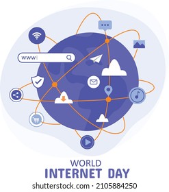 World internet day concept with various things related to the internet