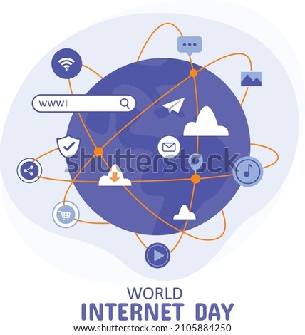 World internet day concept with various things related to the internet