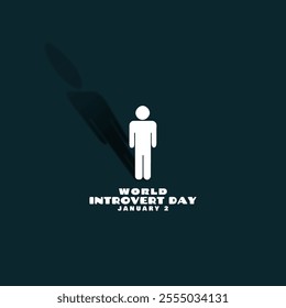 World Introvert Day to celebrate on January 2nd. Illustration of a person icon standing alone in the dark.