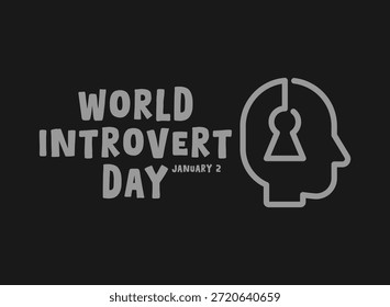 Vetor de design plano do Dia Mundial de Introvert em fundo preto. 2 de janeiro. Banner, cartão, fundo. Eps 10.