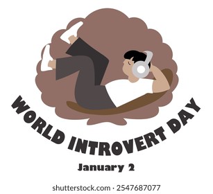 World Introvert Day Vector art of a boy alone hiding inside a shell