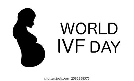 World IVF day template banner. Pregnant woman profile black silhouette. In vitro fertilization, 