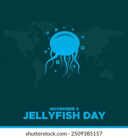 World Jellyfish Day , November 3 November 3, World Jellyfish Day greeting card, editable social media template, World Jellyfish Day concept design, stock illustration.