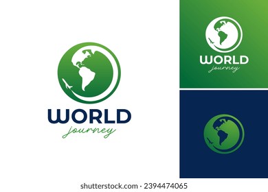 El logotipo World Journey representa la experiencia de viaje de una marca en el mundo. Adecuado para agencias de viajes, operadores turísticos y empresas de aventura. Simboliza exploración, aventura y alcance internacional.