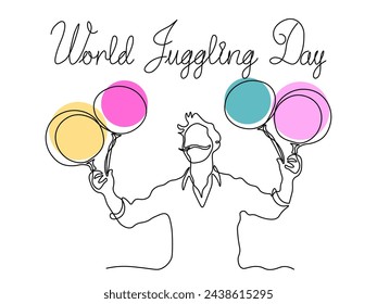 World Juggling Day. Abstract juggler,continuous single line art hand drawing sketch