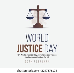 World Justice Day. World Social Justice Day facebook post with court scales. 20th February world social justice day awareness social media post. Law firm post for 20th Feb. Justice Scales of court.