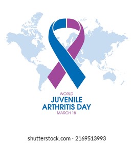 World Juvenile Arthritis Day Vector. Blue And Purple Color Awareness Ribbon And World Map Silhouette Icon Vector Isolated On A White Background. March 18. Important Day