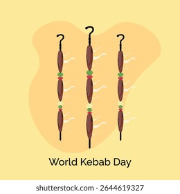 World Kebab Day is the second Friday in July, vector illustration. Seekh Kabab, Kebab Skewers and barbeque.